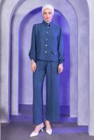 Tesettür giyim LACİVERT GÖMLEK YAKA PANTOLONLU TAKIM T 7683