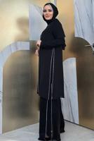 Tesettür giyim SİYAH TAŞLI PANTOLONLU TAKIM T 7848