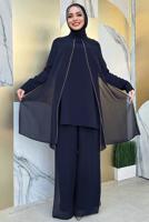 Tesettür giyim LACİVERT TAŞLI PANTOLONLU TAKIM T 7848
