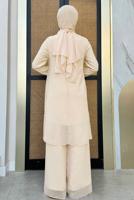 Tesettür giyim BEJ TAŞLI PANTOLONLU TAKIM T 7848