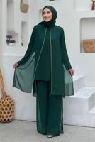 Tesettür giyim YEŞİL TAŞLI PANTOLONLU TAKIM T 7848