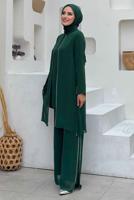 Tesettür giyim YEŞİL TAŞLI PANTOLONLU TAKIM T 7848