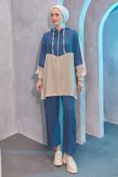 Tesettür giyim LACİVERT KAPÜŞONLU PANTOLONLU TAKIM T 8004