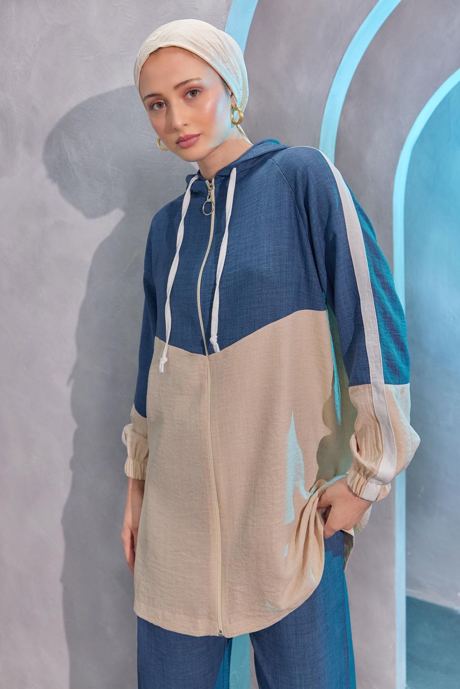 Tesettür giyim LACİVERT KAPÜŞONLU PANTOLONLU TAKIM T 8004