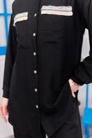 Tesettür giyim SİYAH PÜSKÜL DETAYLI PANTOLONLU TAKIM T 8183