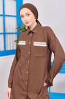 Tesettür giyim KAHVE PÜSKÜL DETAYLI PANTOLONLU TAKIM T 8183