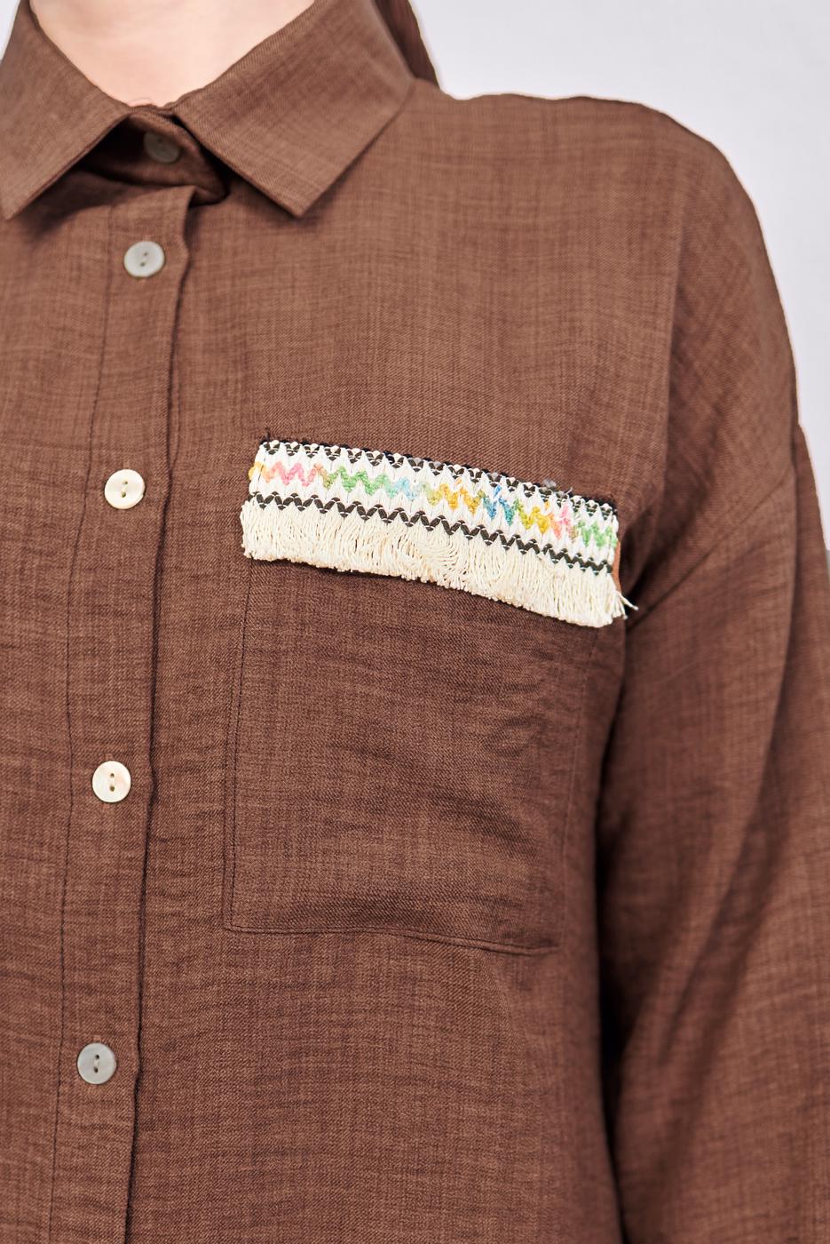 Tesettür giyim KAHVE PÜSKÜL DETAYLI PANTOLONLU TAKIM T 8183