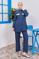 Tesettür giyim LACİVERT PÜSKÜL DETAYLI PANTOLONLU TAKIM T 8183