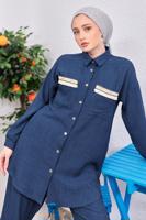 Tesettür giyim LACİVERT PÜSKÜL DETAYLI PANTOLONLU TAKIM T 8183