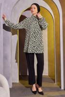 Tesettür giyim SİYAH DESENLİ PANTOLONLU TAKIM T 8304