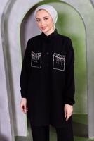 Tesettür giyim SİYAH TAŞ DETAYLI PANTOLONLU TAKIM T 8683