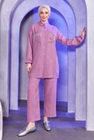 Tesettür giyim MOR TAŞ DETAYLI PANTOLONLU TAKIM T 8683