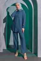 Tesettür giyim LACİVERT BONCUK DETAYLI PANTOLONLU TAKIM T 9093