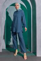 Tesettür giyim LACİVERT BONCUK DETAYLI PANTOLONLU TAKIM T 9093