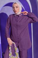 Tesettür giyim MOR BONCUK DETAYLI PANTOLONLU TAKIM T 9093