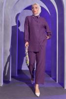 Tesettür giyim MOR BONCUK DETAYLI PANTOLONLU TAKIM T 9093