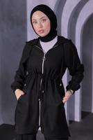 Tesettür giyim SİYAH KAPÜŞONLU PANTOLONLU TAKIM T 9393