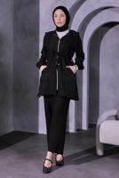 Tesettür giyim SİYAH KAPÜŞONLU PANTOLONLU TAKIM T 9393