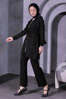 Tesettür giyim SİYAH KAPÜŞONLU PANTOLONLU TAKIM T 9393