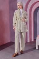Hijab clothing BEIGE HOODED PANTS SUIT T 9393