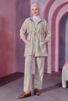 Hijab clothing BEIGE HOODED PANTS SUIT T 9393
