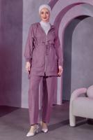 Tesettür giyim MOR KAPÜŞONLU PANTOLONLU TAKIM T 9393