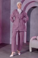 Tesettür giyim MOR KAPÜŞONLU PANTOLONLU TAKIM T 9393