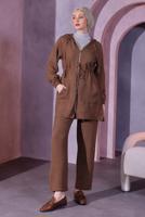 Tesettür giyim KAHVE KAPÜŞONLU PANTOLONLU TAKIM T 9393