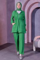Tesettür giyim YEŞİL KAPÜŞONLU PANTOLONLU TAKIM T 9393