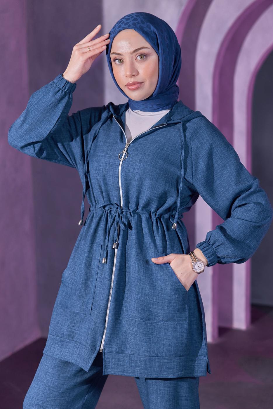 Tesettür giyim LACİVERT KAPÜŞONLU PANTOLONLU TAKIM T 9393