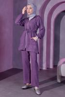 Tesettür giyim MOR KAPÜŞONLU PANTOLONLU TAKIM T 9393
