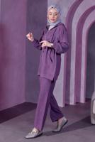 Tesettür giyim MOR KAPÜŞONLU PANTOLONLU TAKIM T 9393