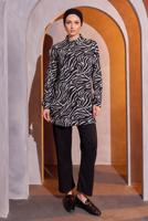 Tesettür giyim SİYAH ZEBRA DESENLİ PANTOLONLU TAKIM T 9693