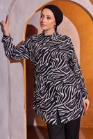 Tesettür giyim SİYAH ZEBRA DESENLİ PANTOLONLU TAKIM T 9693