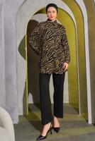 Tesettür giyim KAHVE ZEBRA DESENLİ PANTOLONLU TAKIM T 9693