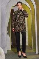 Tesettür giyim KAHVE ZEBRA DESENLİ PANTOLONLU TAKIM T 9693