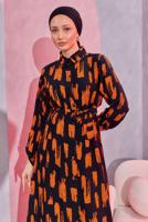 Tesettür giyim SİYAH KUŞAKLI DESENLİ UZUN TUNİK T 6104