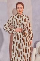 Tesettür giyim VİZON KUŞAKLI DESENLİ UZUN TUNİK T 6104