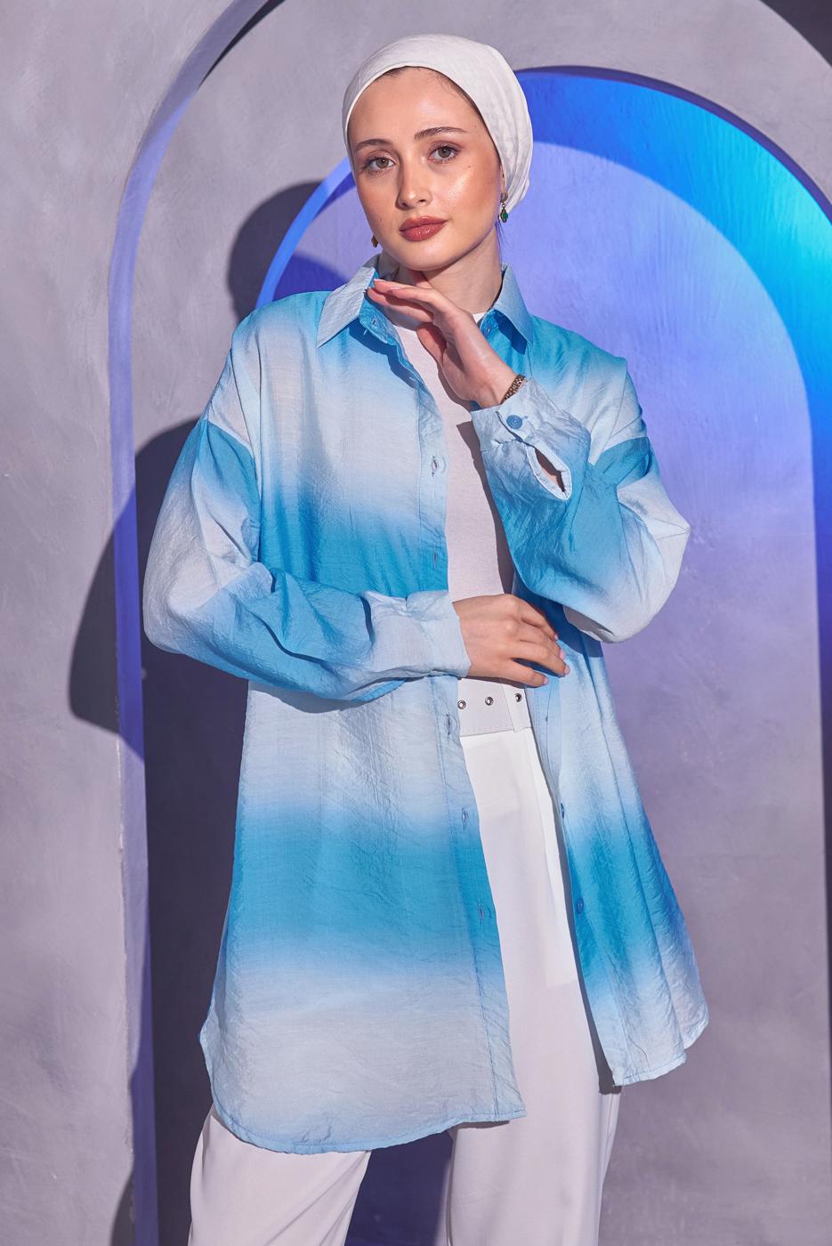 Tesettür giyim MAVİ RENK GEÇİŞLİ GÖMLEK TUNİK T 0514