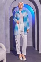 Tesettür giyim MAVİ RENK GEÇİŞLİ GÖMLEK TUNİK T 0514