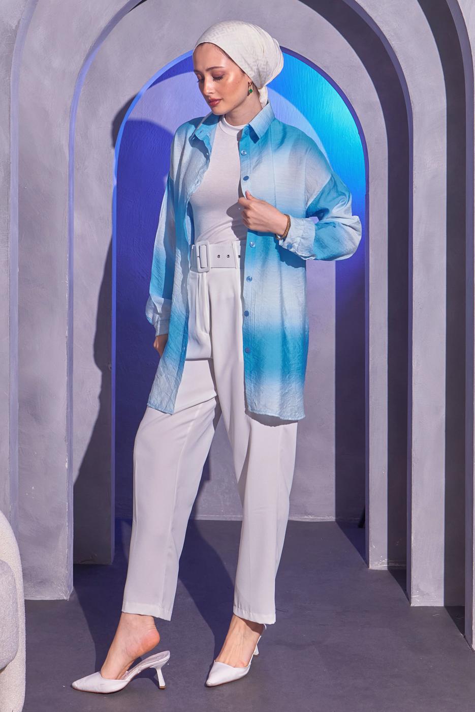 Tesettür giyim MAVİ RENK GEÇİŞLİ GÖMLEK TUNİK T 0514