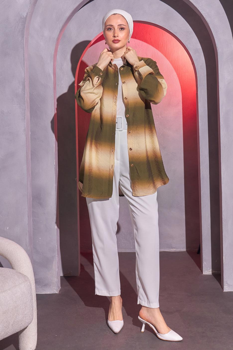 Tesettür giyim KAHVE RENK GEÇİŞLİ GÖMLEK TUNİK T 0514