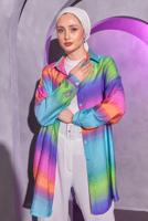 Tesettür giyim ÇOK RENKLİ RENK GEÇİŞLİ GÖMLEK TUNİK T 0514