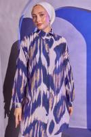 Vêtements hijab BLEU MARINE TUNIQUE CHEMISE À MOTIFS T 0814