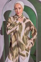 Vêtements hijab KAKI TUNIQUE CHEMISE À MOTIFS T 0814