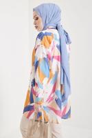 Tesettür giyim MAVİ PAMUKLU DESENLİ GÖMLEK TUNİK T 0888-3