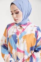 Tesettür giyim MAVİ PAMUKLU DESENLİ GÖMLEK TUNİK T 0888-3