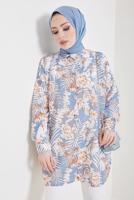 Tesettür giyim MAVİ DESENLİ GÖMLEK TUNİK T 0888-4