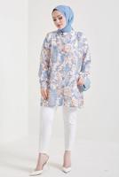 Tesettür giyim MAVİ DESENLİ GÖMLEK TUNİK T 0888-4