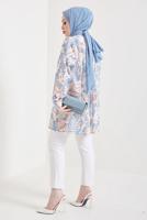 Tesettür giyim MAVİ DESENLİ GÖMLEK TUNİK T 0888-4